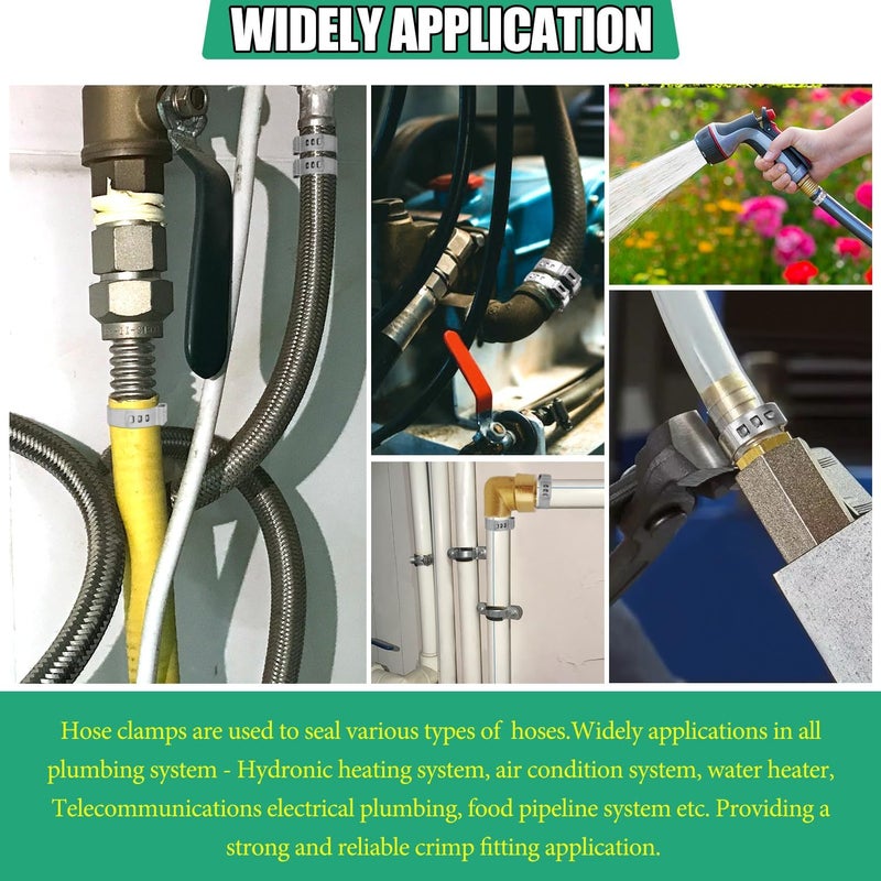 Twidec /48PCS 3/8",1/2",3/4",5/8",1" PEX Cinch Clamps Kit 5 size,Stainless Steel Pex Crimp Rings,Single Ear Hose Clamps For Pex Pipe Fitting Connections N-058-48PCS - Image 5